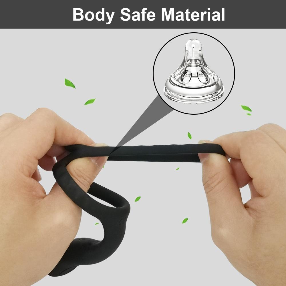 Male Penis Ring Vibrator Slilicone Dual Cock Ring Perineum Stimulator Delay Ejaculation Sex Toys for Men Couples Adult Goods 18