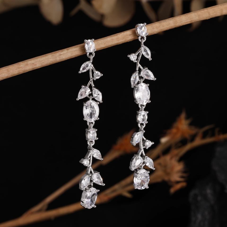 ZAKOL Fashion Long Wheatear Tassel Dangle Earrings for Women Shiny Cubic Zirconia Charm Wedding Party Jewelry Accessories