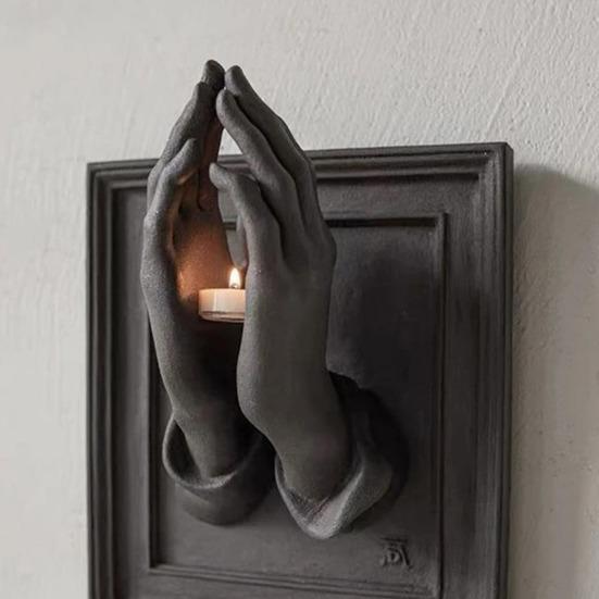 Yousheng Halloween Praying Hands Candle Holder 3D Wall Sconce Art Sculpture Resin Candlestick Home Table Centerpiece Decoration