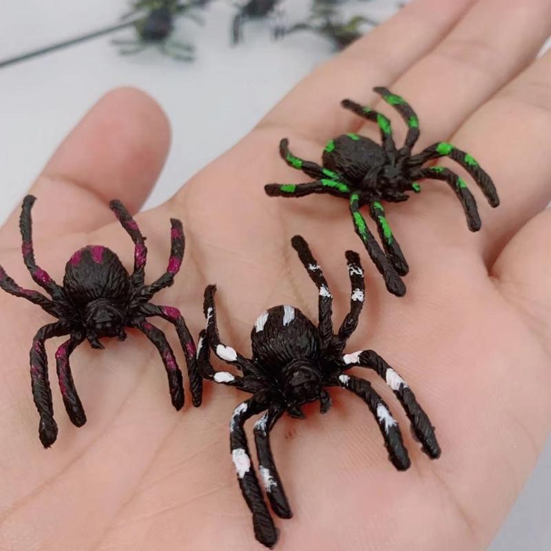 Bulk 12 Pieces Halloween Spiders Toy Assortment for Funny Goodie Bags Halloween Dark Craft PVC Spiders