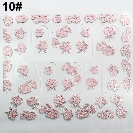 3D Embossed Pink Flowers Design Nail Art Decal Tips Stickers Manicure Tool