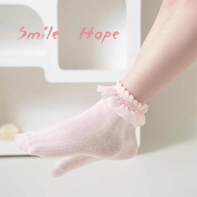 5 Paar weiche & atmungsaktive Baumwoll-Knöchelsocken für Kleinkinder, Wadenlange Socken-Set für Mädchen, mit stilvollem Rüschen-Design