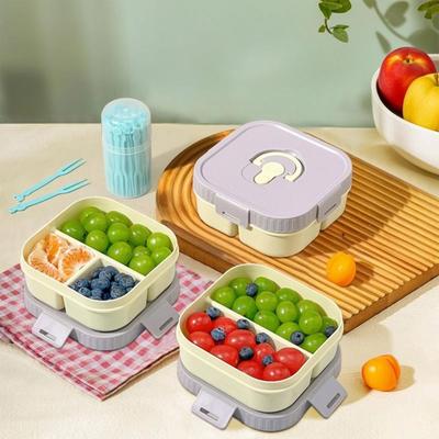 Bärbar Fack Plast Bento Låda Mikrovågsugnssäker Läckagesäker Delad Matlåda Stapelbar Matbehållare För Skola Picknick