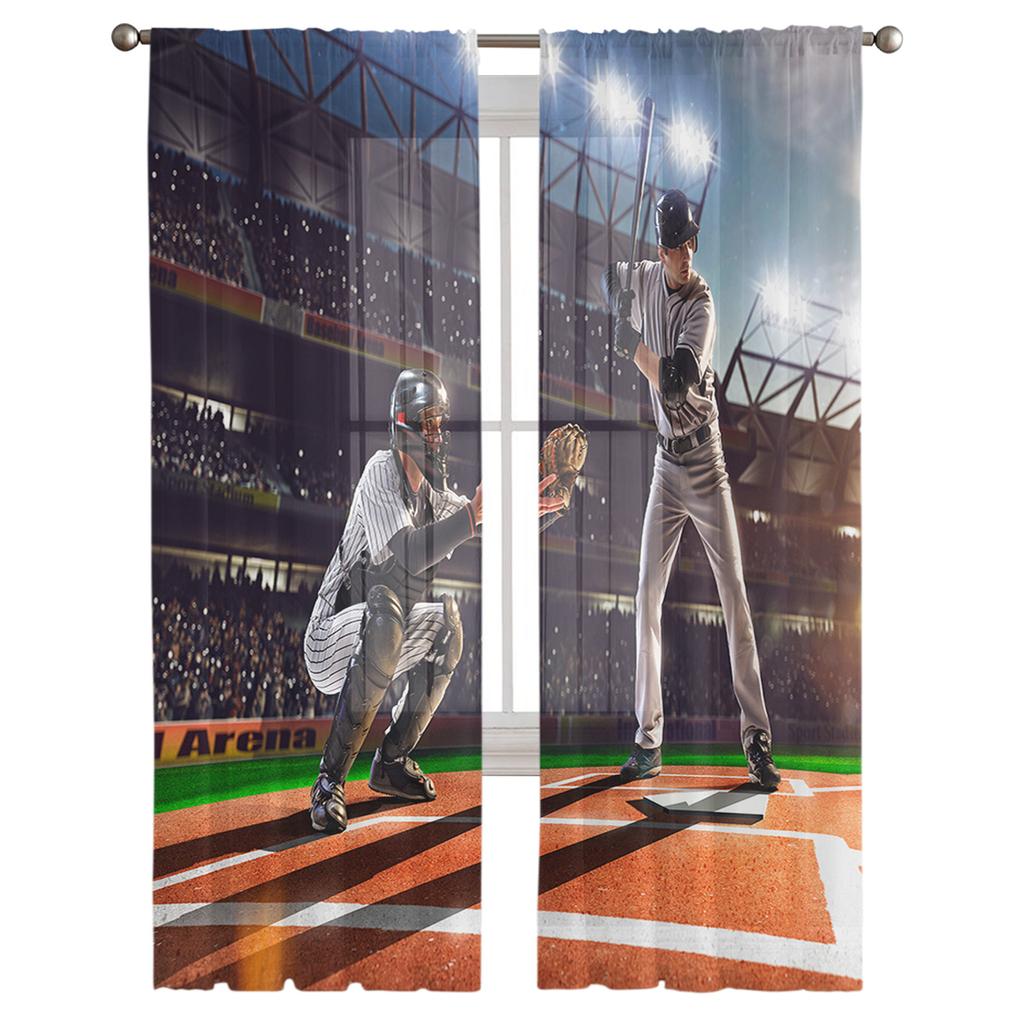 Sports Baseball Pitch Athlete Curtain For Living Room Transparent Tulle Curtains Window Sheer For The Bedroom Accessories Decor