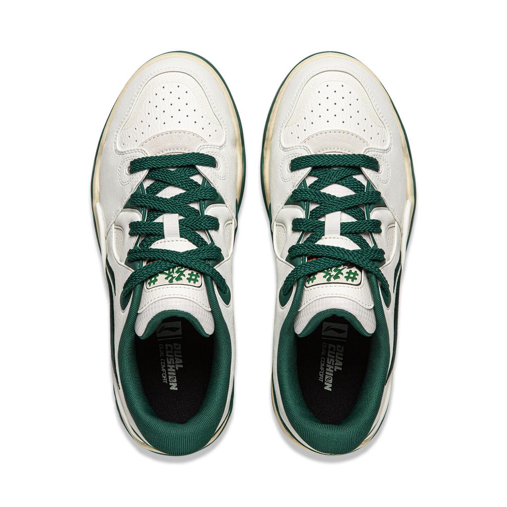 Li Ning Trendy Leap Slip Resistant Cushioning Abrasion Resistant Lightweight Low top Skateboard Shoes Men's White Green AGCW011-3