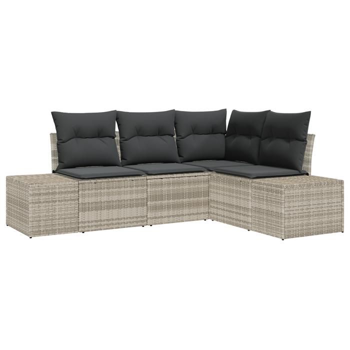 VidaXL Ensemble de canapé de jardin de 4 pièces avec coussins en gris clair et poly rattan 3355711