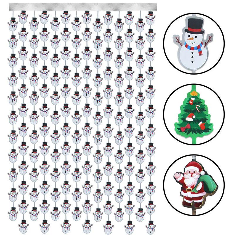 WTEMPO Christmas Snowman Santa Claus Christmas Tree Pattern Tassel Curtains Christmas Party Background Decor Props Christmas Festival Party Banners