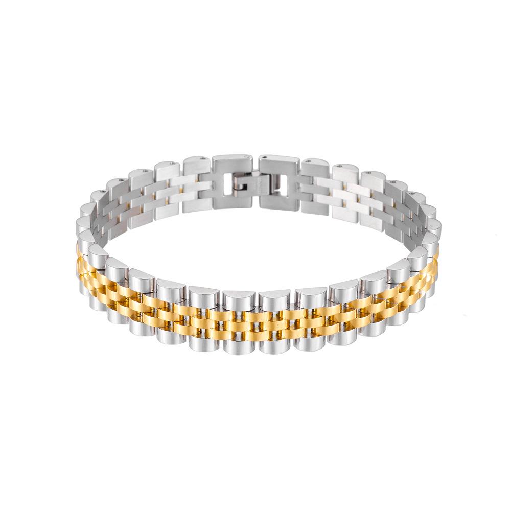 Herrenmode Verstellbares Titanstahlarmband: Europäischer & Amerikanischer Koreanischer Stil, Fünf-Glieder-Design, 15 mm breites gebogenes Edelstahl-Uhrenarmband.