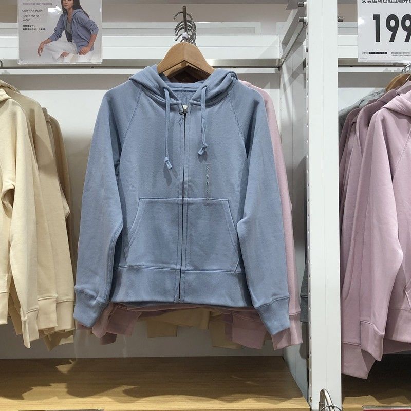 

Women s Hooded Zipper Fall Leisure Sports Sweater Powder blue S