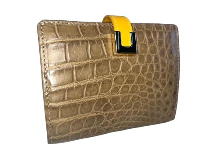 

GUODI Crocodile Genuine Leather Bifold Wallet TK-10CW037 (Oak Beige) Crocodile Alligator Leather Wallet, Unisex