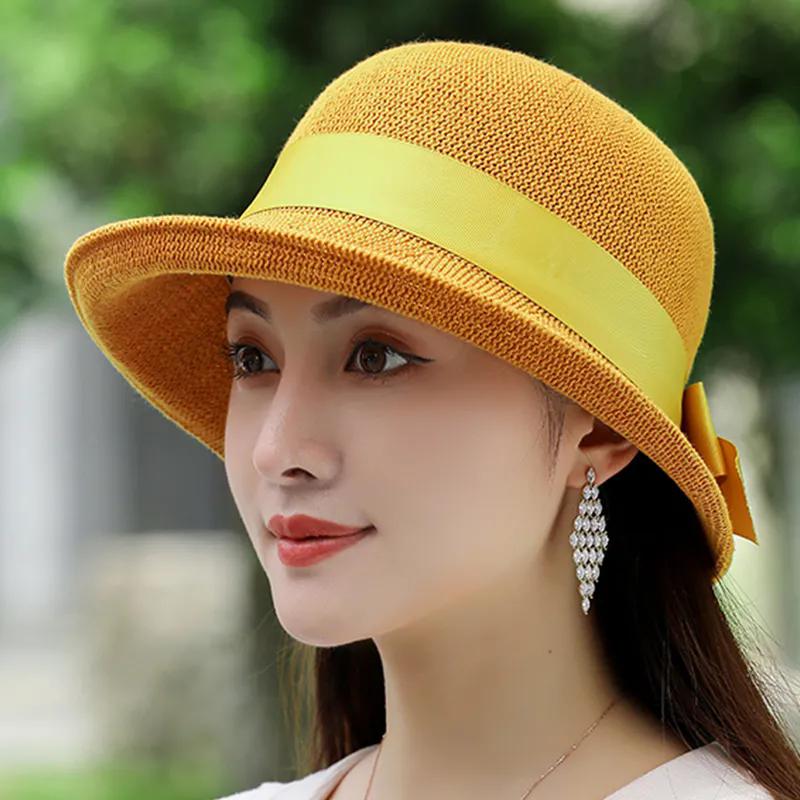 

WTEMPO Женские однотонные шляпы-банты от солнца весна-лето на открытом воздухе дышащие складные пляжные солнцезащитные шляпы 1pc жёлтый