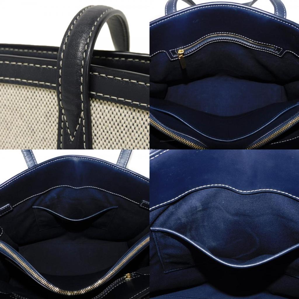 Used Walker Large Canvas Satchel (10833) and Navy Calfskin 2-Way Shoulder Bag (7924) with Double T Logo In Natural,