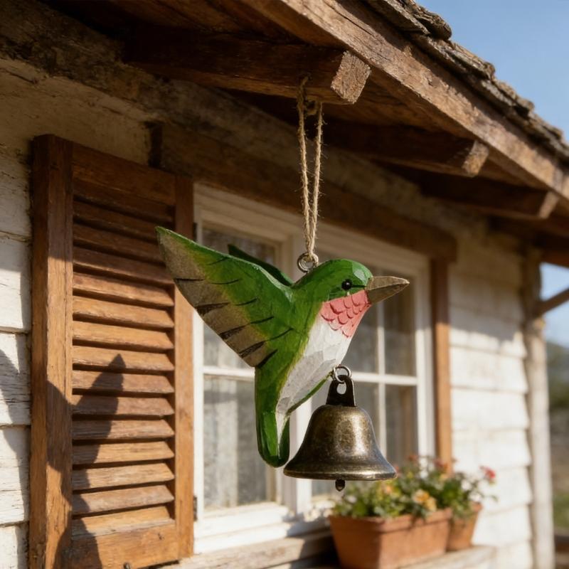 Hand Carved Wooden Hummingbird Figurines Hanging Ornament for Car Office Home Decors Wood Hummingbird Wind Chimes