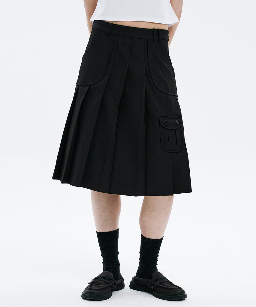 Hanahi Low Pocket Pleated Skirt Black