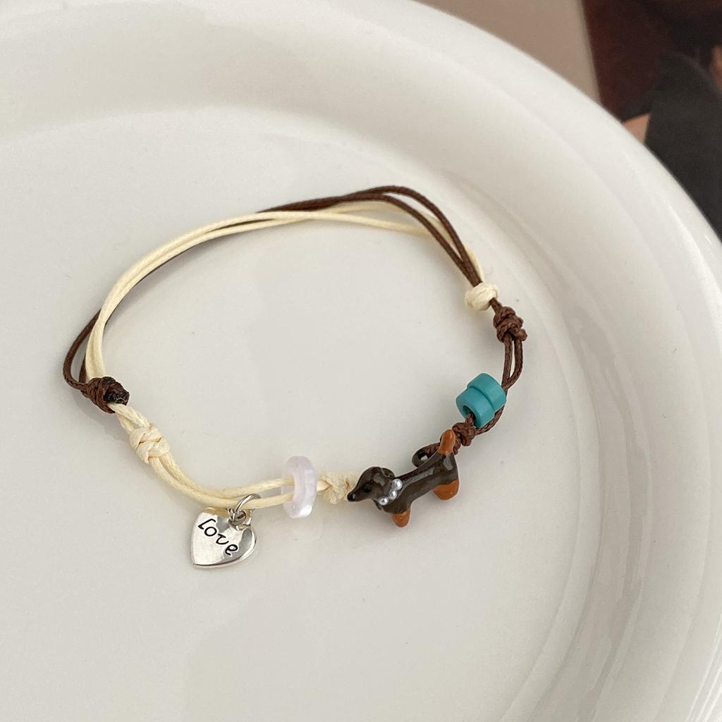 Mori Cartoon Cute Sausage Puppy Love Woven Bracelet Women'S Autumn And Winter Niche Design Jewelry