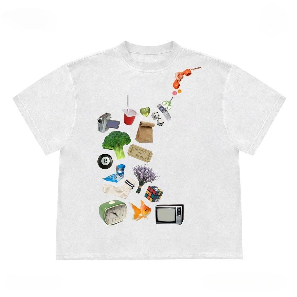 

Creative Printed Pure Cotton T-shirt Men and Women with The Same Round Neck Cotton Short-sleeved T-shirt Kawaii Y2k Top S