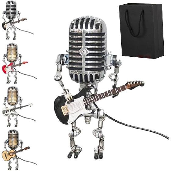 Mic Rockbot, Microphone Desk Lamp, Metal Microphone Mini Guitar Night Light Decoration (Yellow)