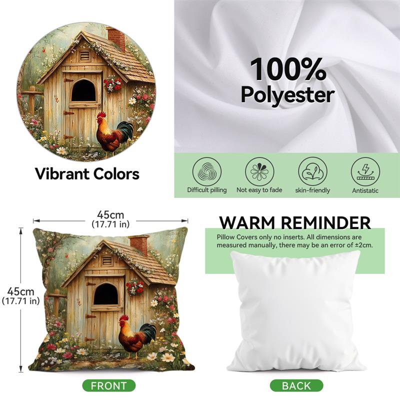 Retro Farmhouse Rooster Cushion Covers 18X18Inch Couch Throw Pillow Case For Car Pillowcase Living Room Christmas Decoration