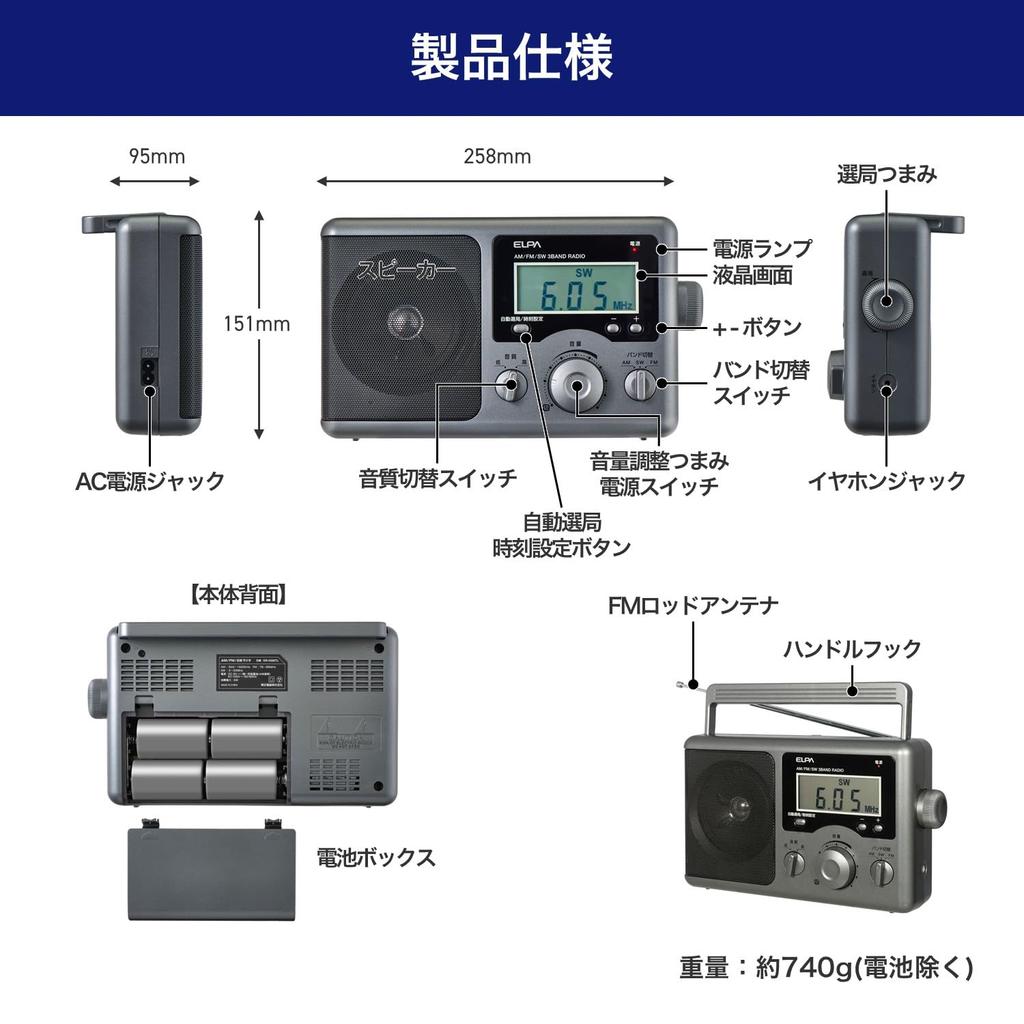 ELPA Shortwave LCD Portable Radio ER-H300TL