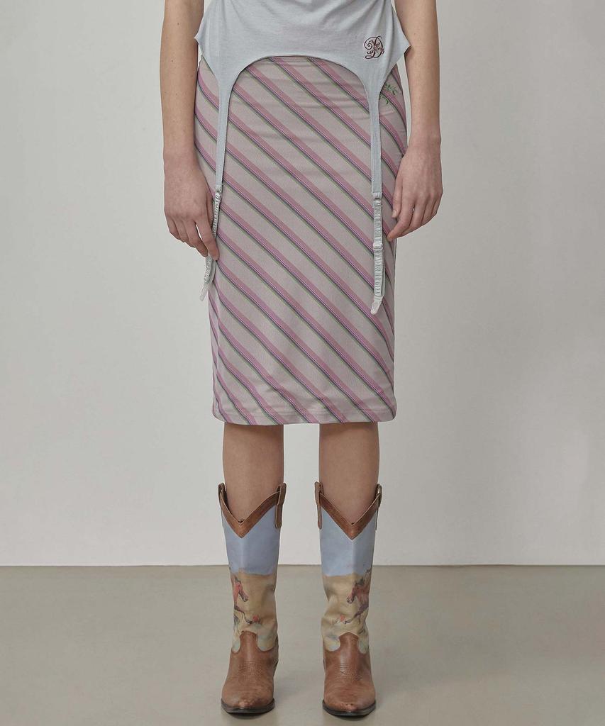 Sculpter Mesh Stripe Midi Skirt Baby Pink