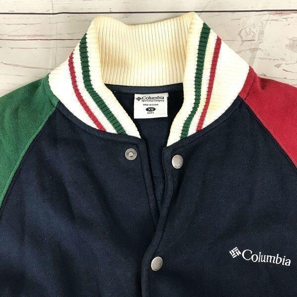 Columbia Cotton Colorblock Jacket [XS/Navy×Red×Green] Varsity Style(USED)