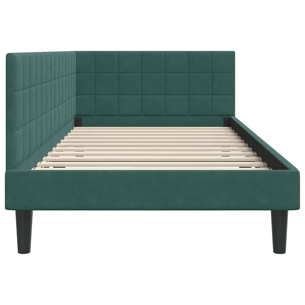 Corner Bed Frame with Headboard Dark Green 90 Cm X 190 Cm Velvet