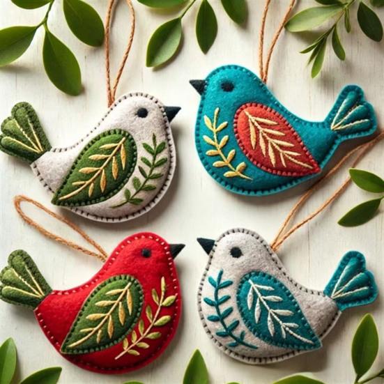 Handgefertigter Filzvogel-Schmuck, Vintage-Stickerei Vogel Hängedekoration, Handgefertigter Bunter Vogel Weihnachtsbaumschmuck