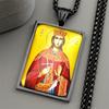 Orthodox Saint Helena Glass Medal Pendant Necklace for Women Men Stainless Steel Gold Color Cross Chain Amulet Jewelry Gift