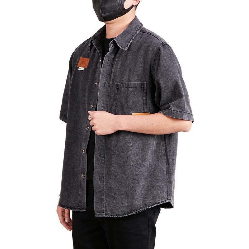 New Spring Style Hong Kong Style Personalized Trendy Denim Short-sleeved Shirt Retro Work Shirt