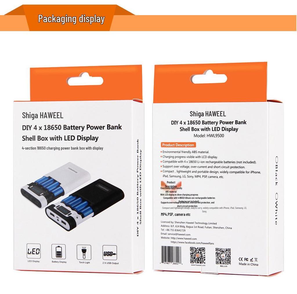4-Section 18650 Battery Power Bank Shell with Dual USB, Solder-Free