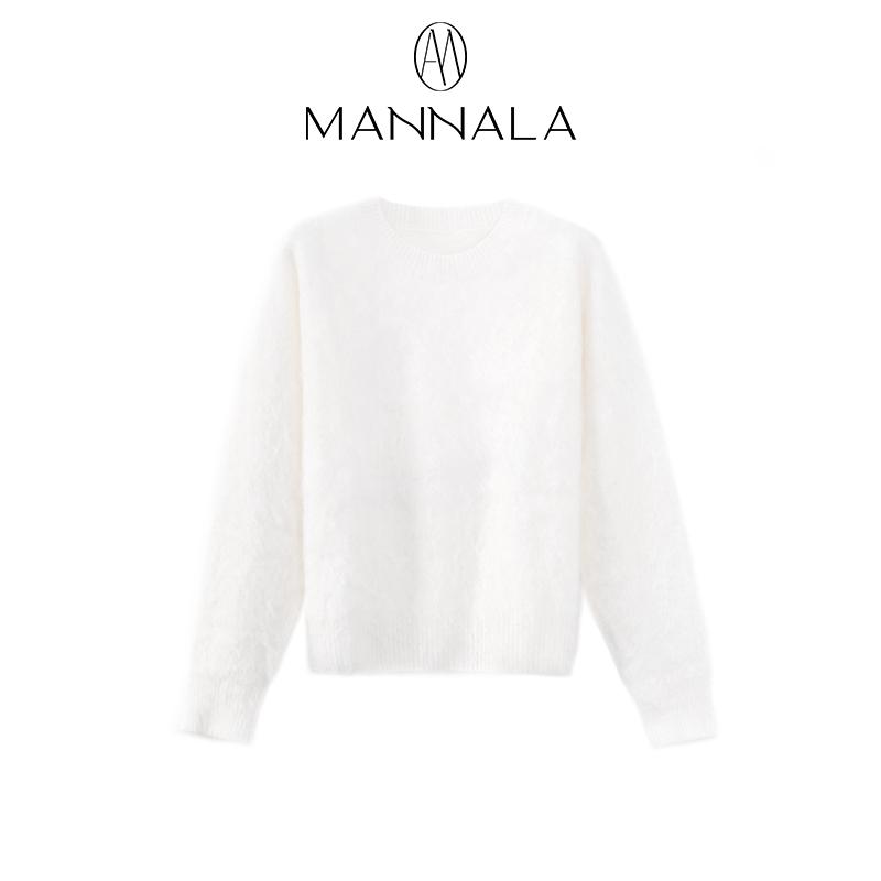 Classic Round Neck Cashmere Sweater - Autumn/Winter, Short, Brushed Wool, Flocked, Simple Design.