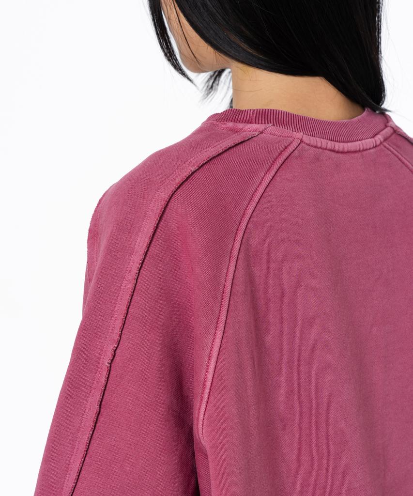 MOZMOZ Cutoff Raglan Terry Brushed Pigment Oversized Sweatshirt Pink