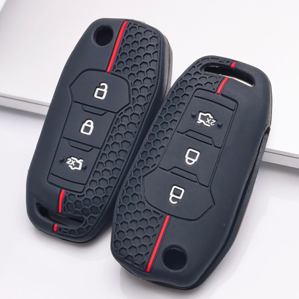 Silikon-Schlüsselhülle für Ford 3-Tasten Klappschlüssel, Passend für Ford Focus Mondeo Fiesta Ranger Escape Transit Tourneo Everest, Stoßfester Schlüsselanhängerhalter