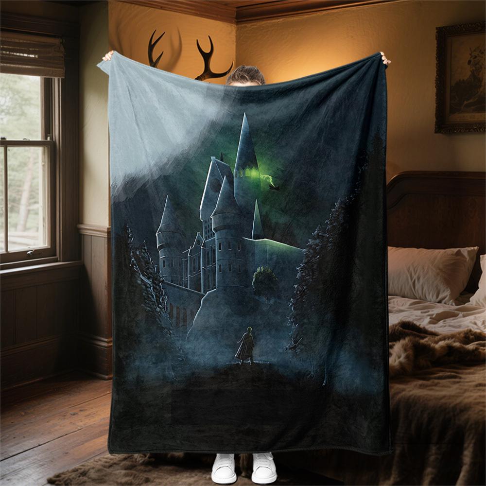1pc castle night wizard Outdoor Flannel Throw Blanket All Season Soft Warmth,Home Decor 1031156