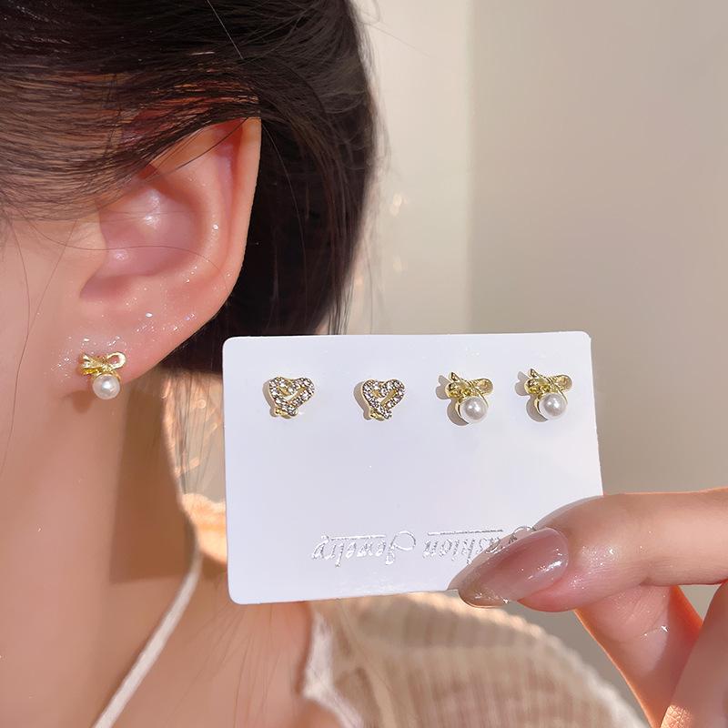 S925 Silver Needle Delicate Zircon Ear Set Small Stud Earrings