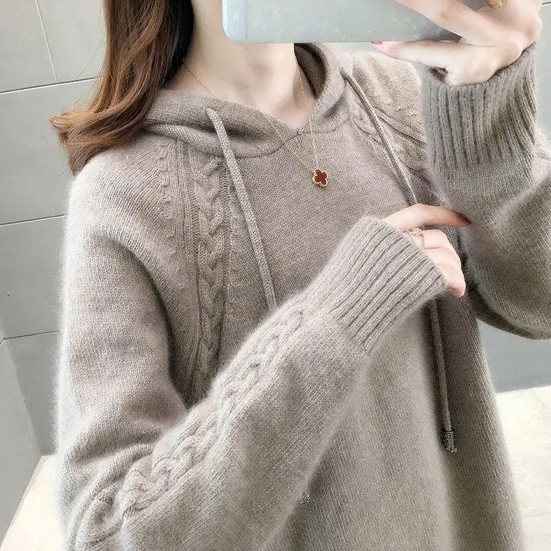 

Женский осенне-зимний пуловер с добавлением бархата, вязаный трикотаж, свободный худи, свитер, женские пуловеры, вязаные топы XS