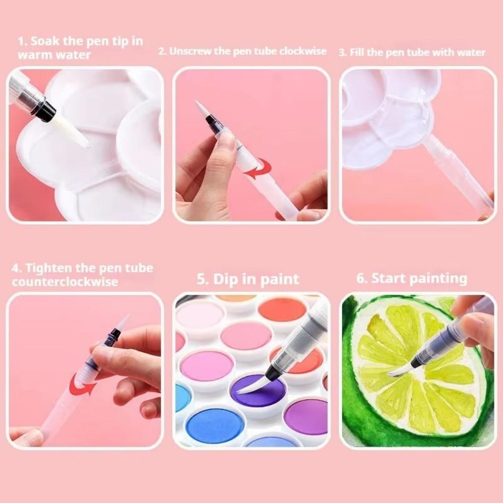 6pcs Refillable Watercolor Paint Brushes Nylon Painting Brush Art Calligraphy