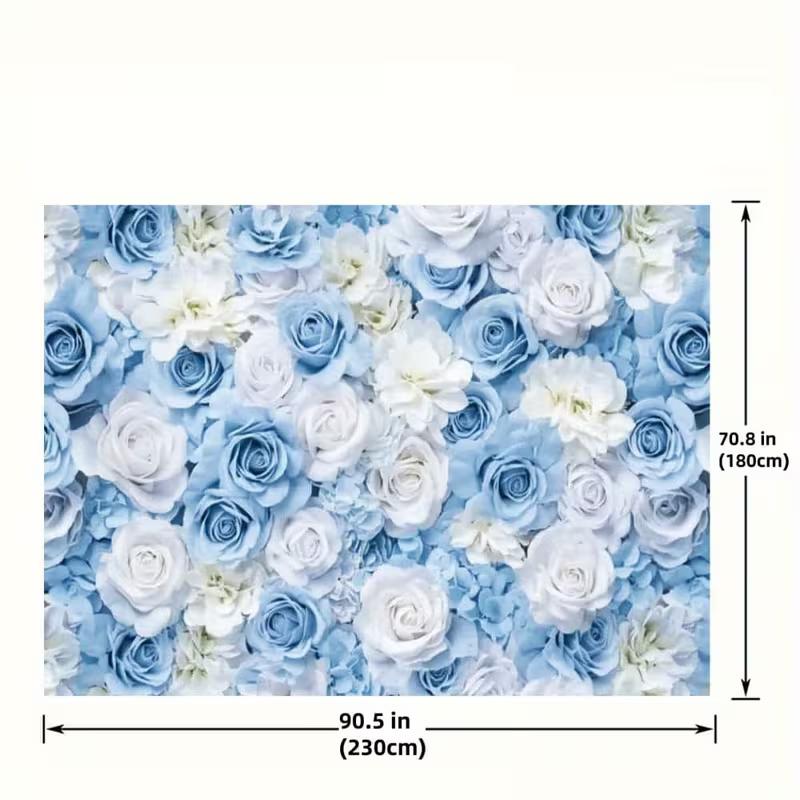 2D Florale Wandkulisse, Blau-Weißer Rosenhintergrund für Junggesellinnenabschiedsparty