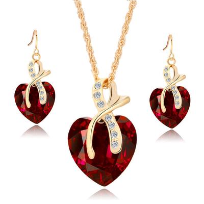 Ensemble de Bijoux Vintage Féminins en Cristal Arc-en-Ciel Charme Couleur Boucles d'Oreilles Pendantes Pour Femmes Simple Cœur d'Amour Mariage Chaîne Collier