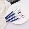16 Pieces Color Handle Flatware Eating Utensils, Stainless Steel Tableware Rivet ABS Handle Design, Knives Forks Spoons for Home, Service for 4