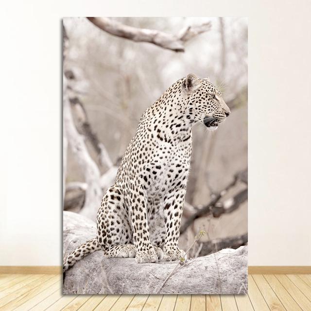 Malba Černá Bílá Plakáty a tisk Nordic Wall Art Obraz Moderní Obývací pokoj Dekorace Divoké zvíře Lev Leopard Plátno