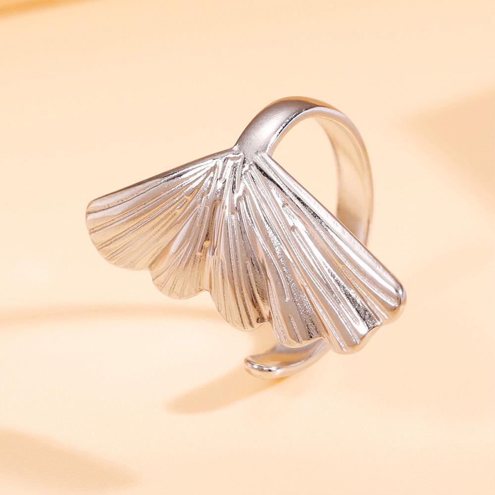 Ocean Series 18K Gold Shell Stainless Steel Ring: Casual Resort Style with Oil Press Vacuum Plating.