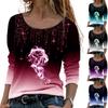 3D Rose Print Gradient Color Women Blouse Long Sleeve Broken Line Rhinestone Autumn Blouse Streetwear