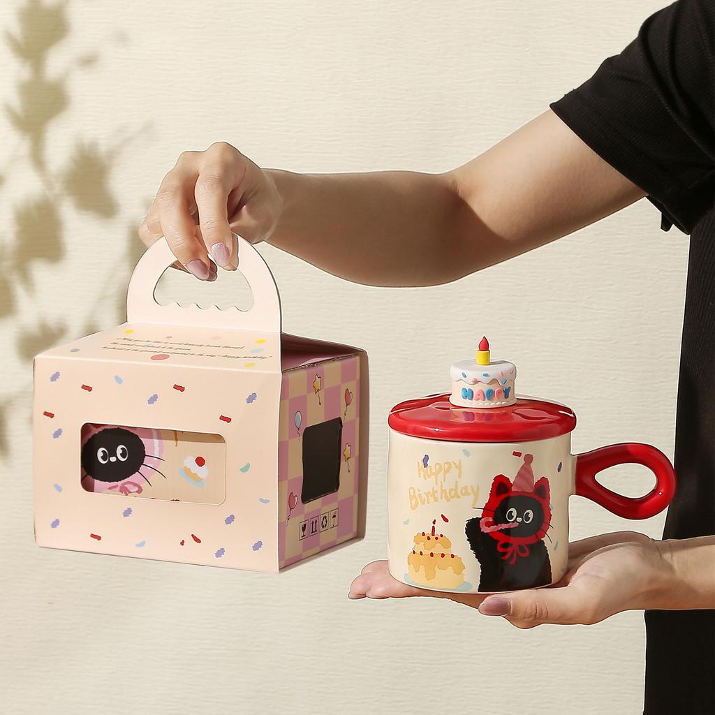 Cute Cat Birthday Gift Mug High Value Gift Box for Office Girl Water Cup for Best Friend Souvenir