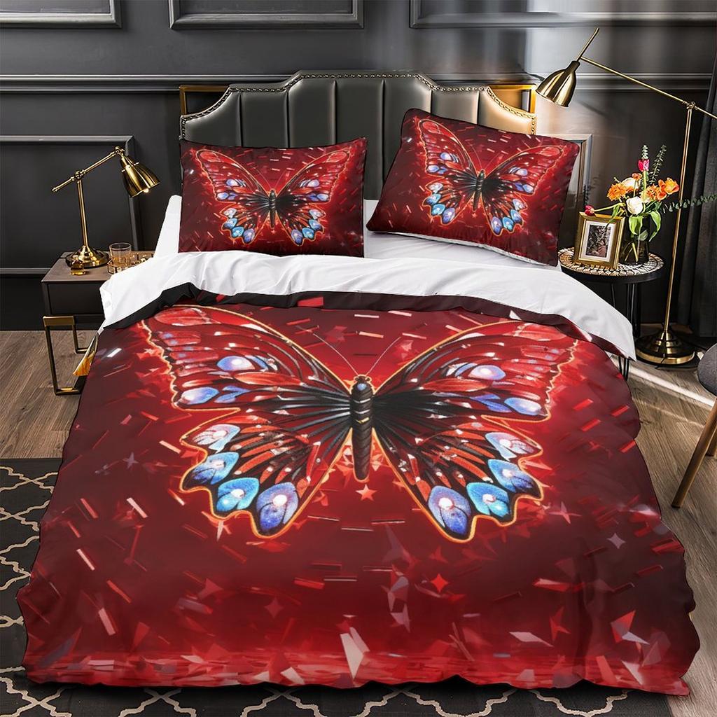 3D Colorful Butterfly Bedding Set Fashion Quick Drying Duvet Cover Pillow Case 2/3pcs Girl Kids Women's Soft Cover for Full Size Bed