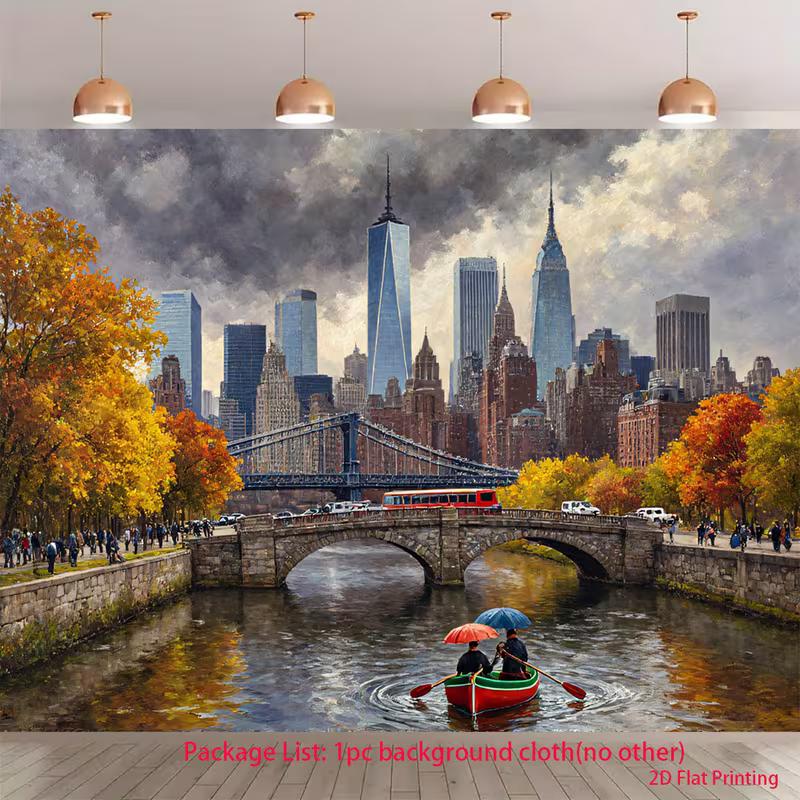 

2D Vintage NYC Tapestry, 2D Flat Printing Manhattan Autumn Background Cloth for Studio 47.2x31.5inch/120*80cm
