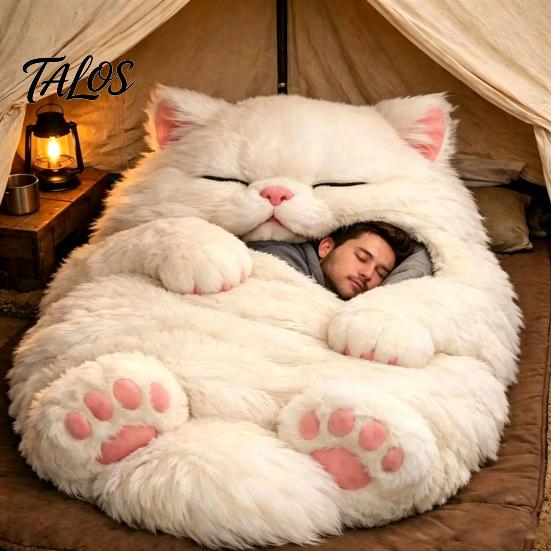 Adults Sleeping Bag Plush Cat Envelope Bag, Winter Slumber for Men Women, Durable Animal Nap Mat Sack Home Travel Comfortable