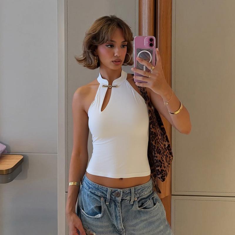 2026 Summer Off-Shoulder Metal Decor Cut-Out Tank Top for Women