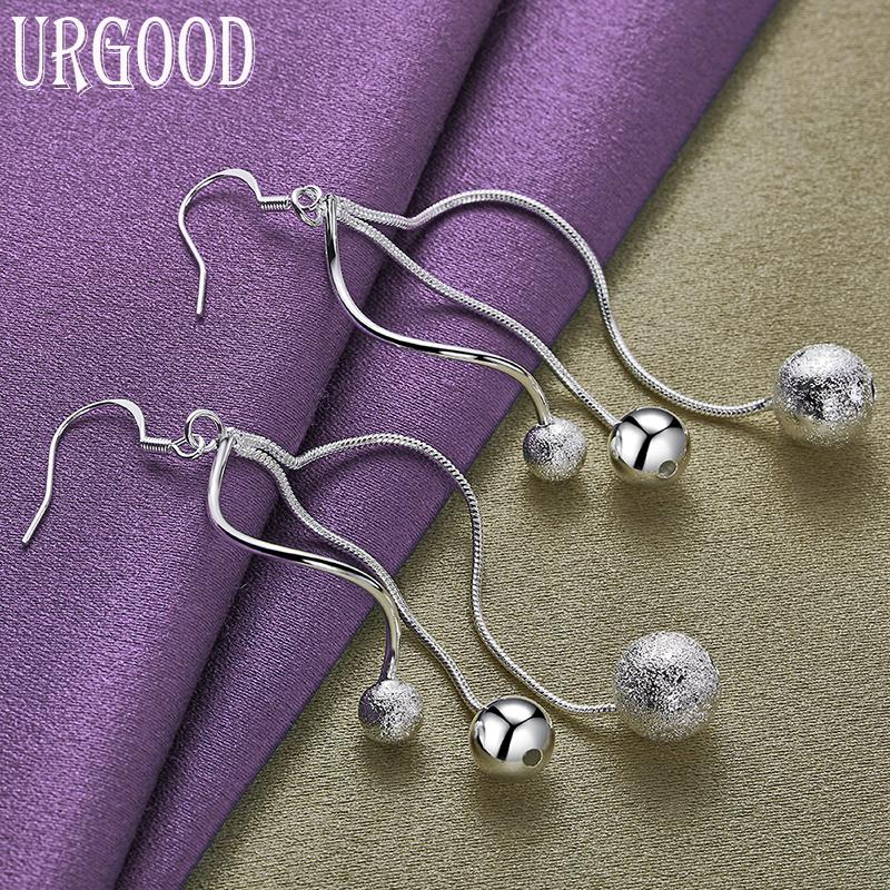 925 Sterling Zilver Mat Glad Drie Kralen Hanger Oorbellen Sieraden