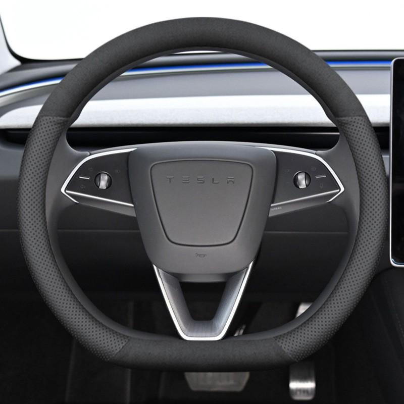Housse de volant en cuir véritable pour Tesla Model 3 Y Diamètre 38 cm Style Sport Universelle